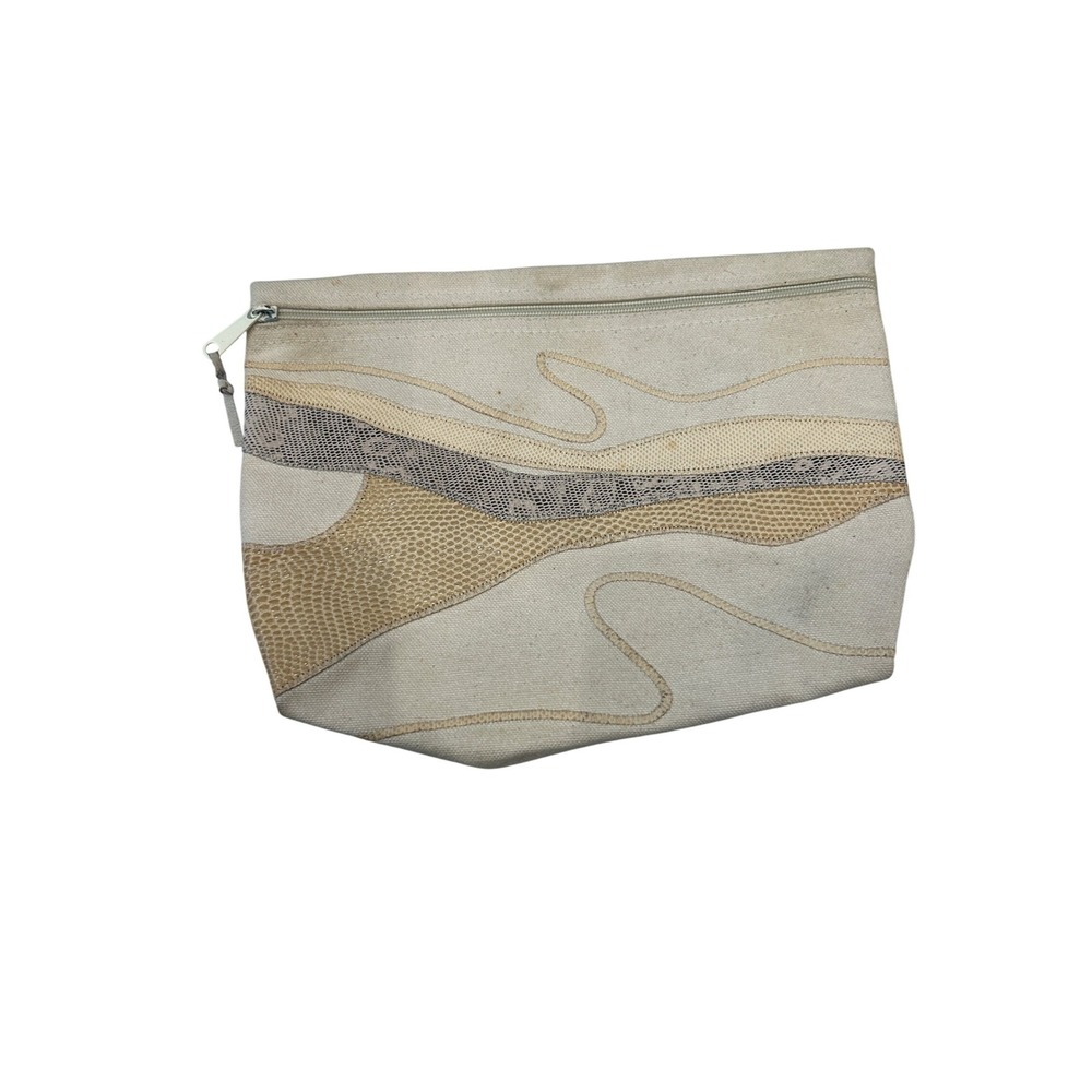 RARE Vintage Carlos Falchi canvas‎ and leather Zippered Pouch Multi-Pattern